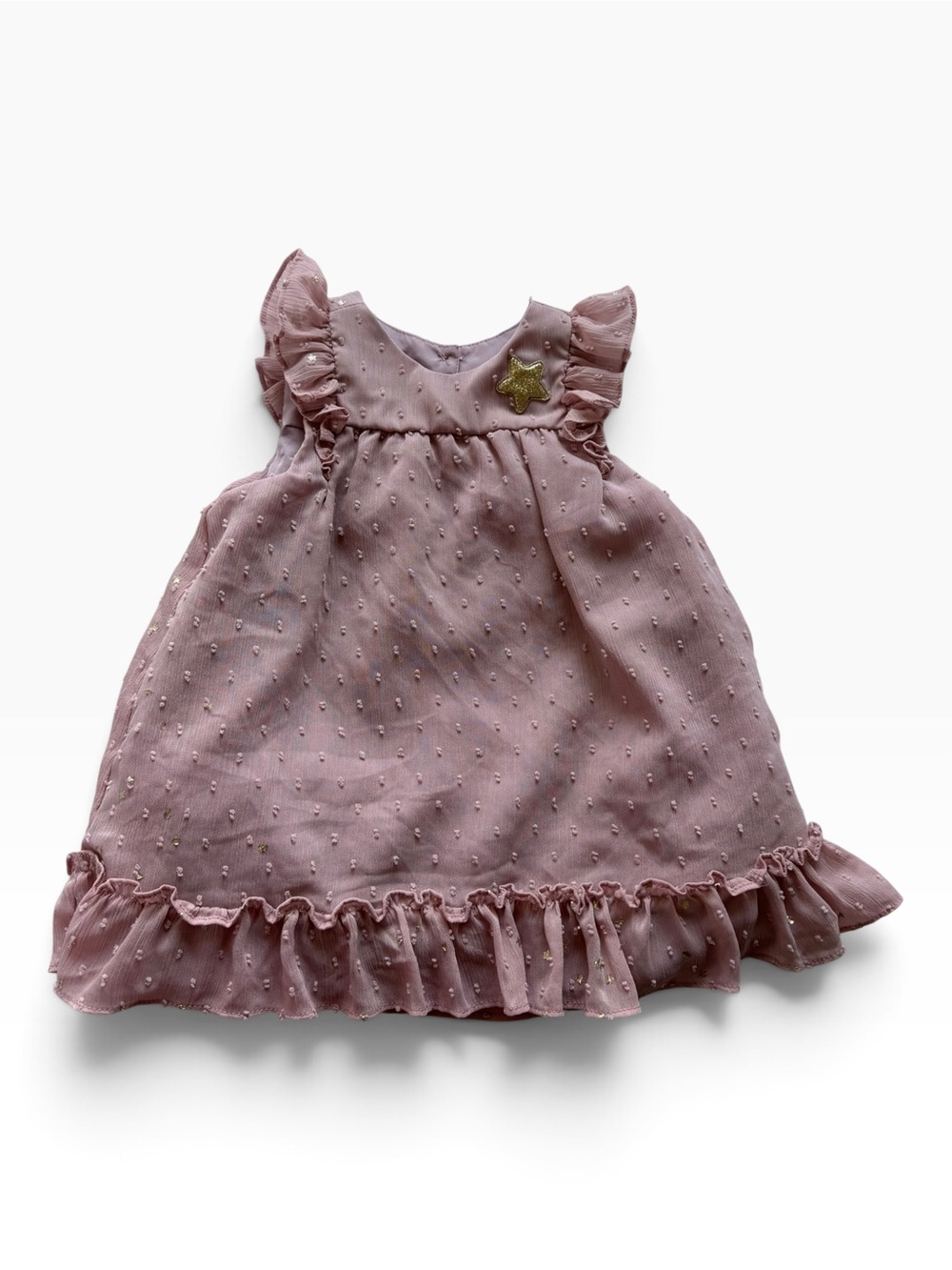Dusty Pink Ruffle Dot Dress with Gold Star Accent - Kids Formal